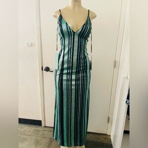 Glamorous Striped Maxi Dress in Green and Black